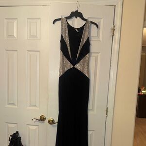cameo Black Maxi Dress with Silver Sequin Waist